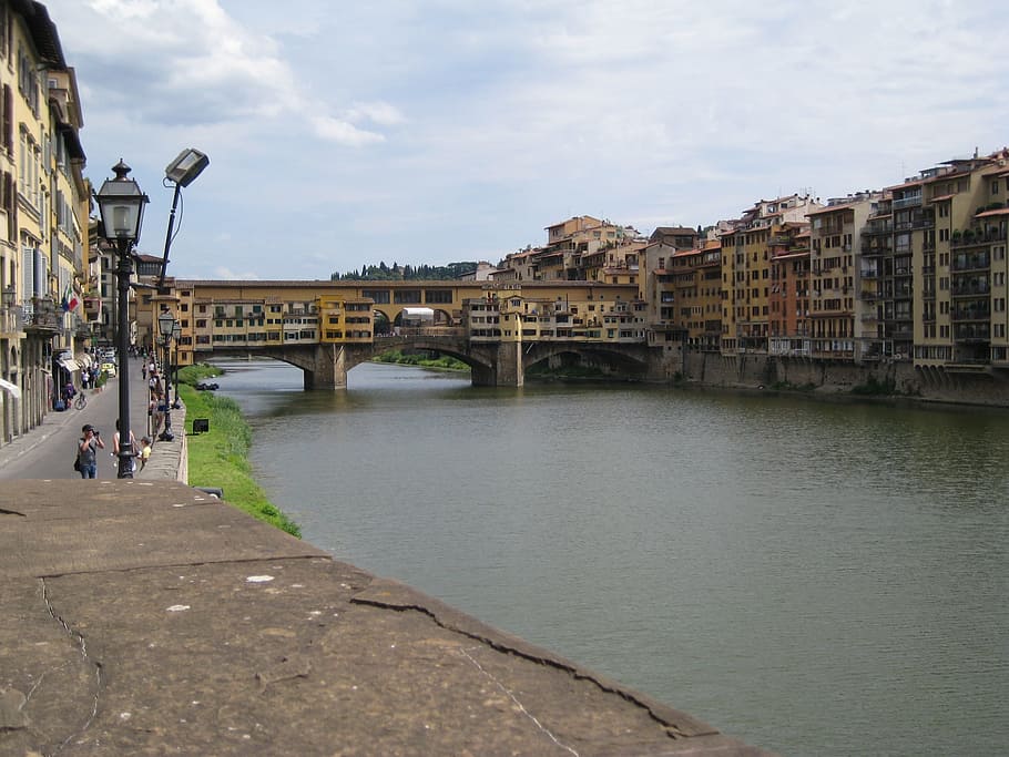 フィレンツェ, イタリア, ヴェッキオ橋, 興味の場所, 建築, 建物, アルノ, トスカーナ, 構築された構造, 橋