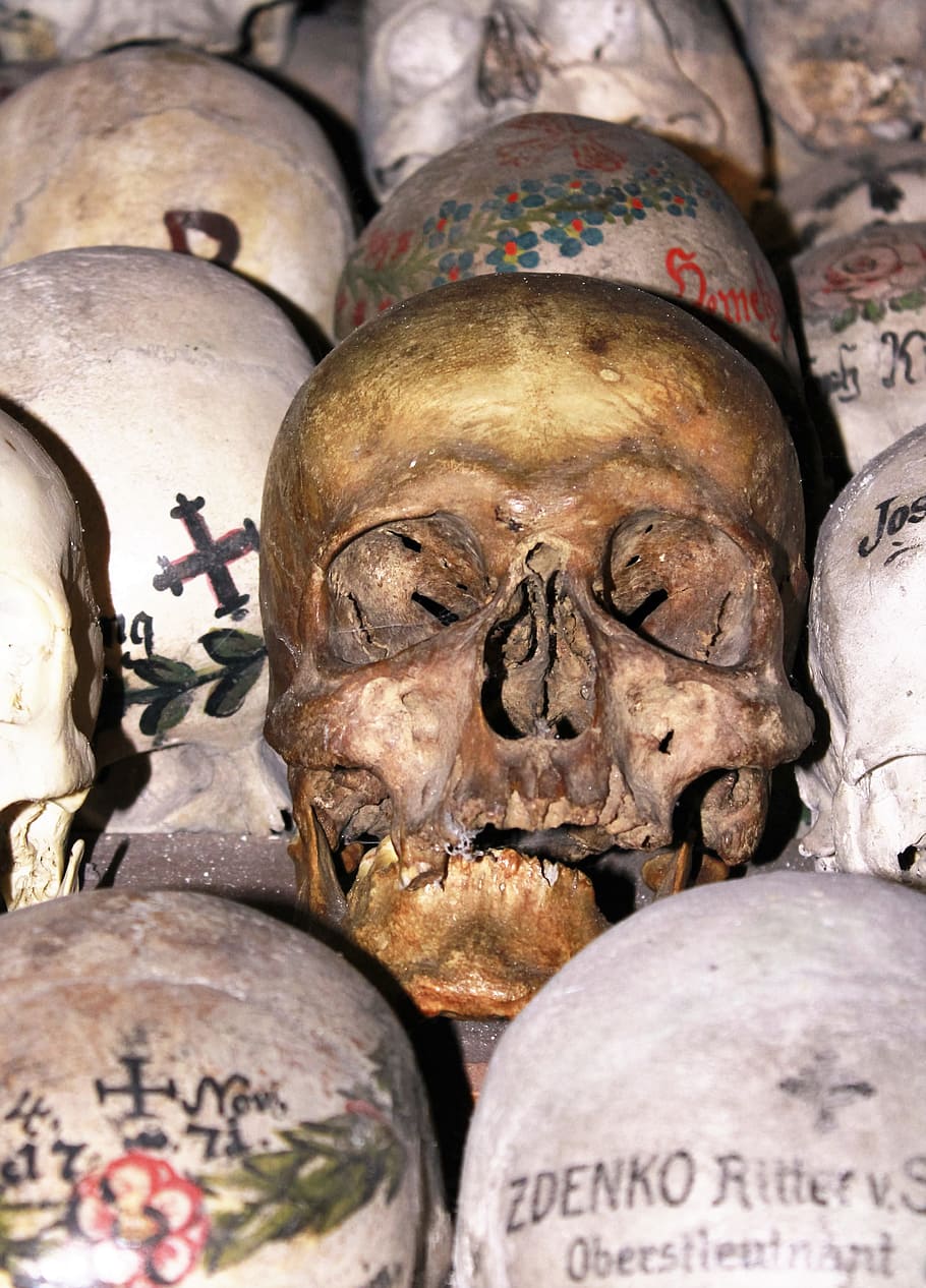 Hallstatt, Death, Dead, skull and crossbones, passed away, all saints, text, religion, close-up, day