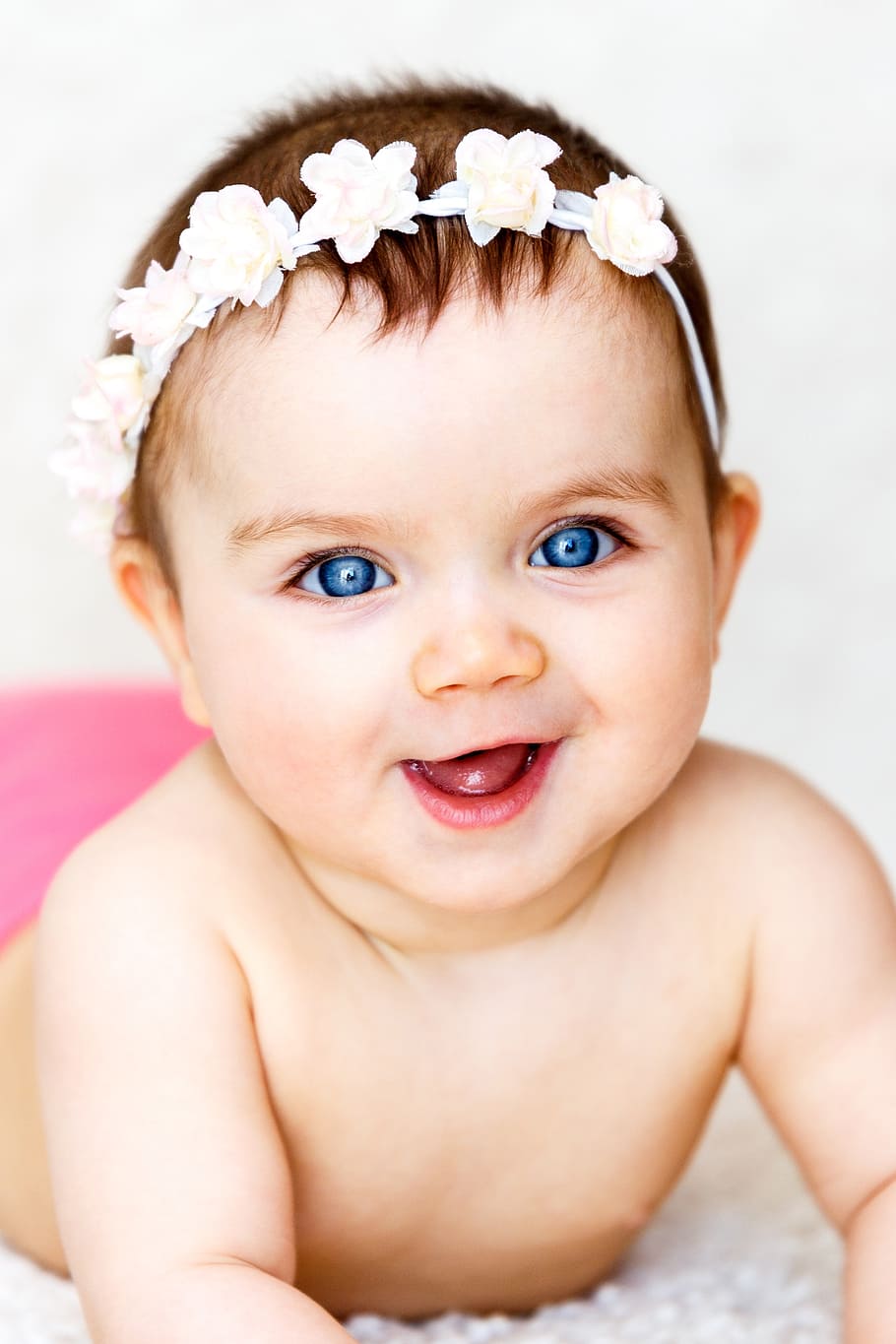 幼児, 身に着けている, 白, 花柄, ヘッドバンド, 赤ちゃん, 女の子, フラワーリボン, かわいい, 子