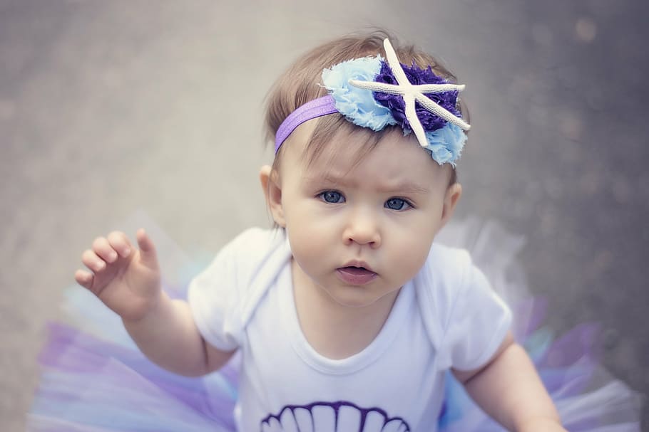 bayi, putih, ungu, gaun tutu, dangkal, foto fokus, ulang tahun, anak, perayaan, manis