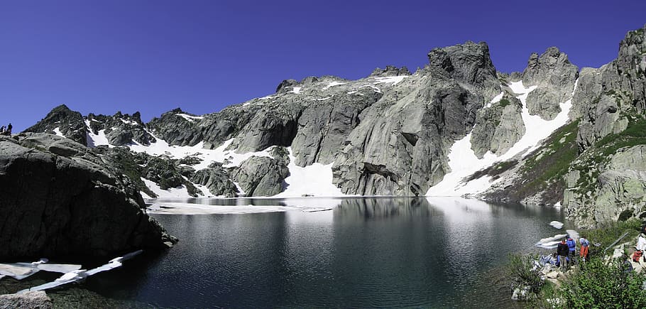 mountain, corsican, lac de goria, water, cold temperature, beauty in nature, ice, snow, environment, scenics - nature