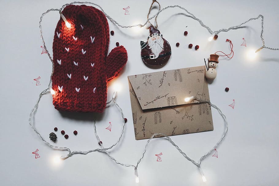 amplop coklat, tali, lampu, natal, dekorasi, amplop, liburan, musim, hadiah, cinta