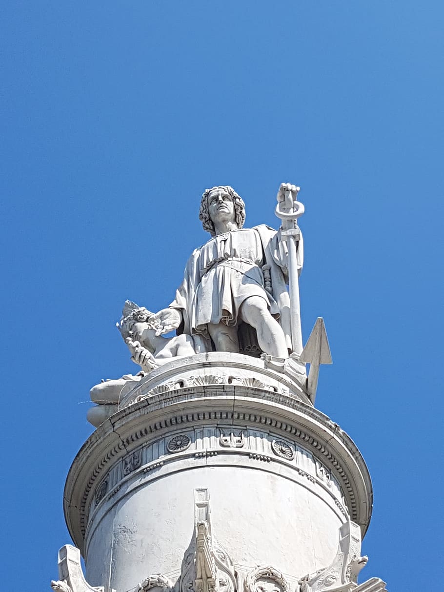 discovery, christopher columbus, genova p' principle, statue, italy, genoa, sky, architecture, blue, clear sky