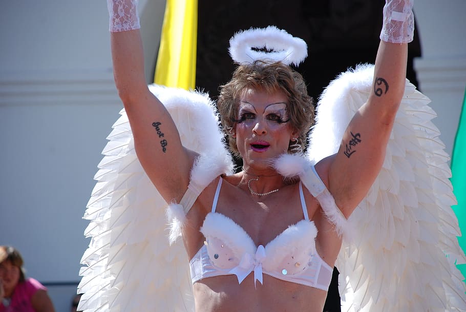 san luis obispo, lgbt, cross dresser, angel, gay, real people, front view, young adult, costume, lifestyles