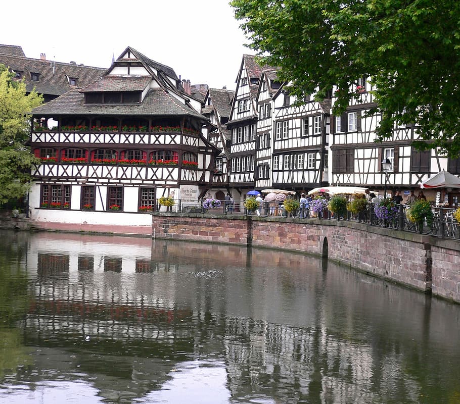 Río Ill, Braguero, fachwerkhäuser, estrasburgo, francia, canal, reflejo, agua, pared, exterior del edificio