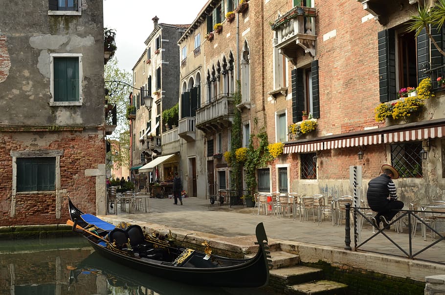 Italia, Venesia, gondola, pendayung gondola, berperahu, air, kota, struktur yang dibangun, eksterior bangunan, Arsitektur