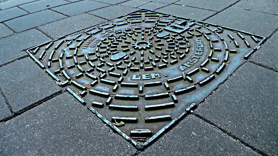 manhole, manhole cover, cable-chamber, sewer, underground, maintenance-hole, metal, plate, street, urban