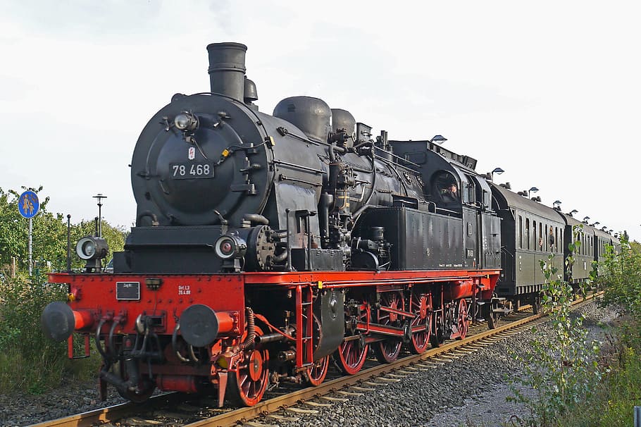 hitam, merah, kereta lokomotif uap, lokomotif uap, lokomotif tangki, prusia, t18, t 18, lokomotif museum, operasional