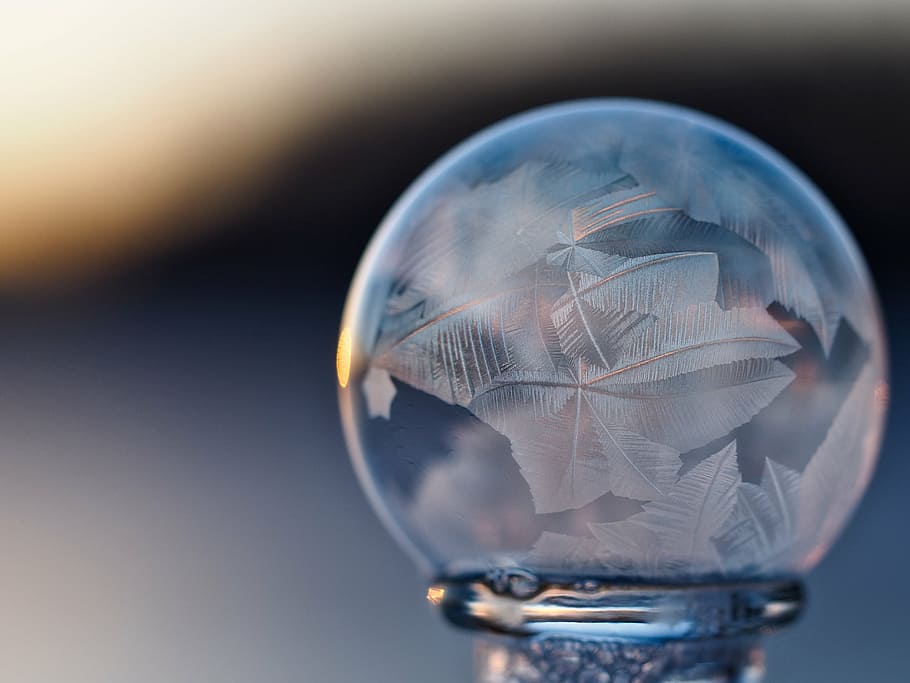 selective, clear, leaf water globe, bokeh, glass, round, crystal, ball, blur, studio shot