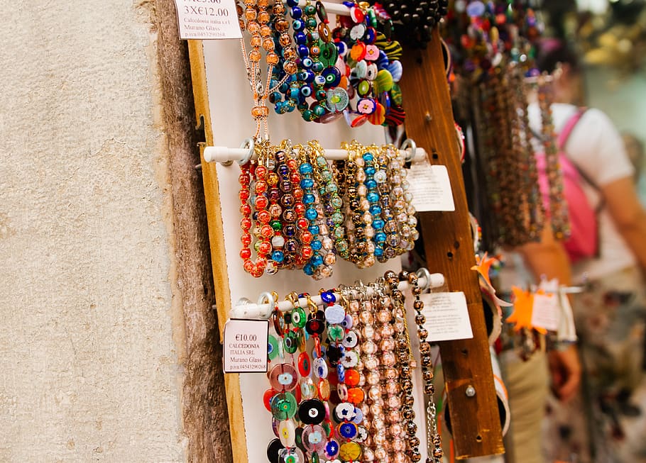 venice, italy, bracelets, bracelet, souvenir, souvenirs, euro, travel, water, channel