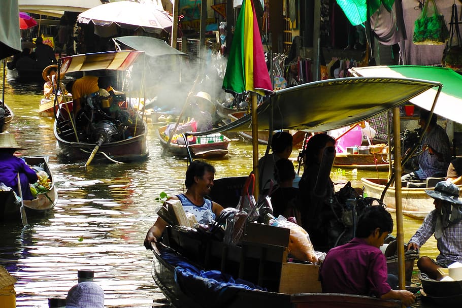 floating market, bangkok, thailand, river, market, boat, floating, asia, canal, tourism