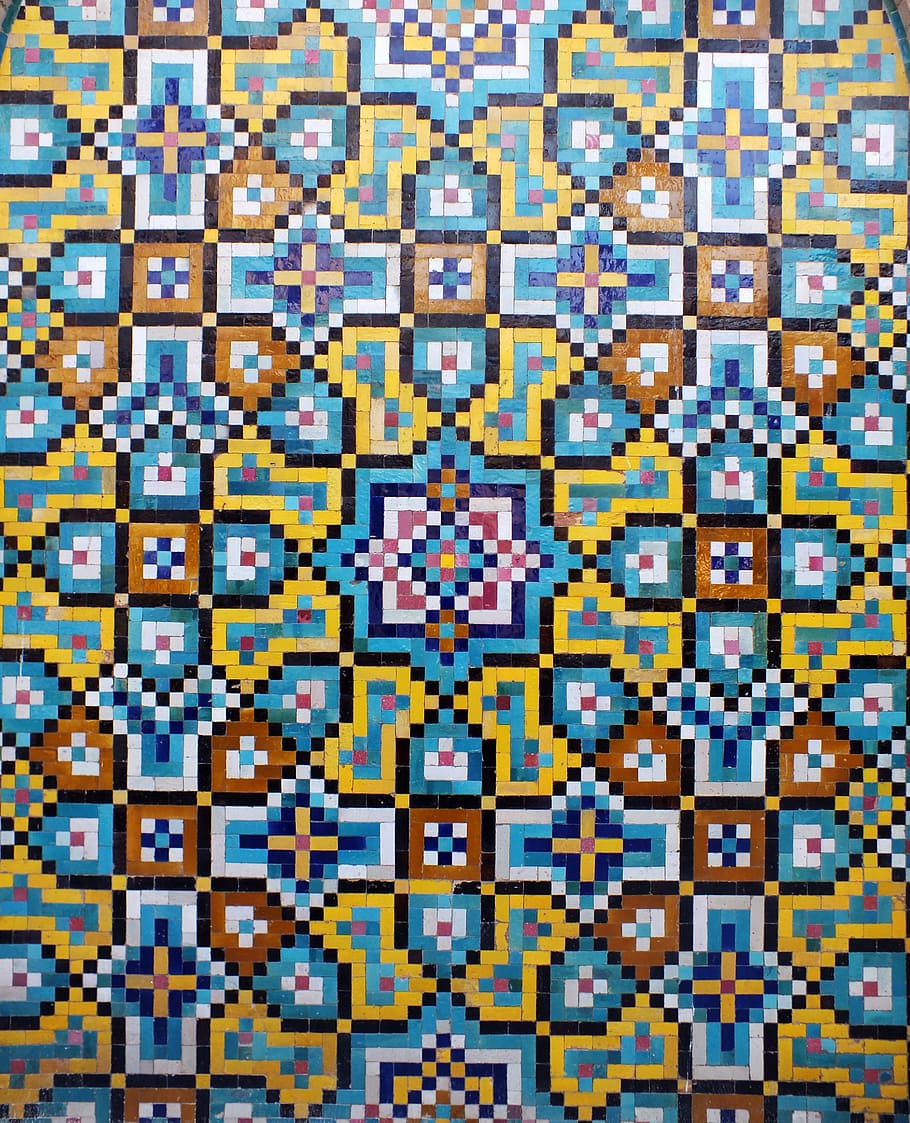 seni bunga beraneka warna, kashi, iran, islamic, art, islamicart, mosaic, wall art, warna-warni, pola