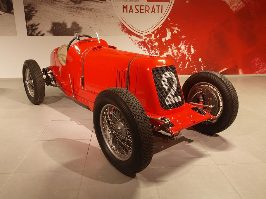 赤, 車両, 白, 床, マセラティ, 1933, 車, 自動車, 機械, クラシック