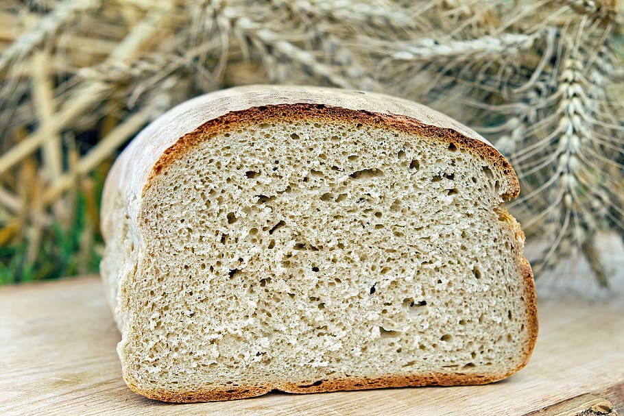 pão sotão, marrom, de madeira, superfície, pão, pão do fazendeiro, assados, comida, comer, comida e bebida