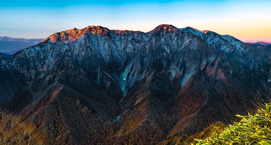mountainous landscape, asahi, late autumn, white water rafting, elevation 1977m, 上信越 national park, japan, mountain, scenics - nature, sky