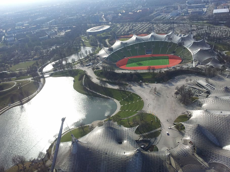 olympia tower, olympic park, olympiasee, view, outlook, observation tower, olympic stadium, munich, stadium, top