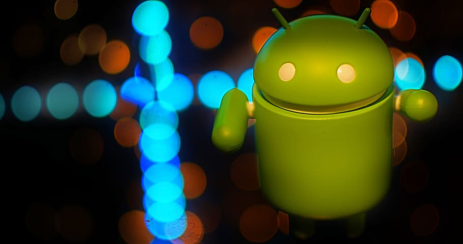 android, apps, bandeira, bookeh, luz, brinquedo, azul-branco, iluminado, noite, cor verde