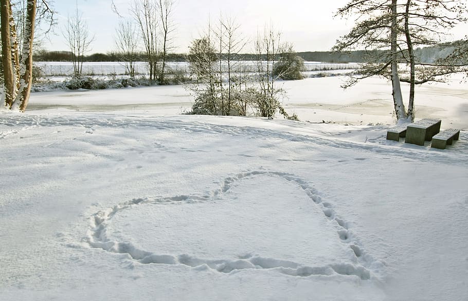 forma de corazón, nieve, durante el día, corazón, amor, invierno, corazón de nieve, imagen de fondo, romántico, invernal