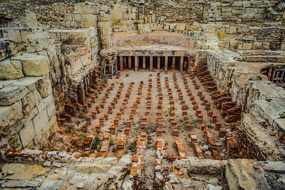 chipre, kourion, antiguo, sitio, mediterráneo, arquitectura, baños romanos, historia, histórico, arqueología