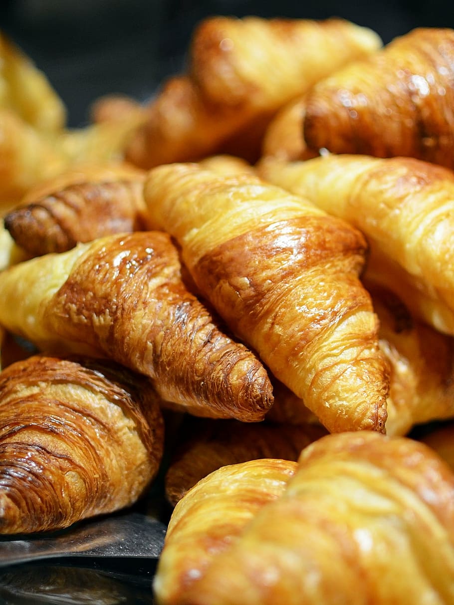 close-up, baked, croissants, croissant, bread, food, breakfast, france, paris, pastry