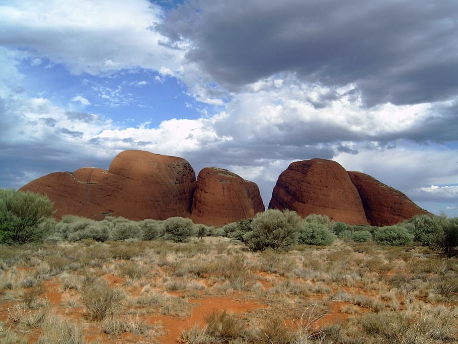 Nature, Landscape, Rock, Australia, olga, spherical, cloud - sky, sky, outdoors, day