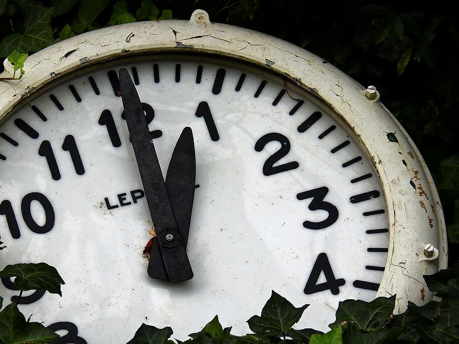 時計, 時間, 時間表示, アナログ, 古い, 懐かしさ, アンティーク, アイビー, 葉, 緑