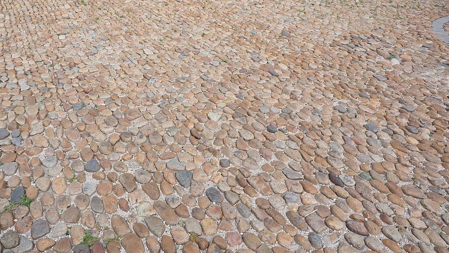 cobblestones, road, away, read stone paving, round stone, head-shaped stone, cat head plaster, sweet patch, stones, old