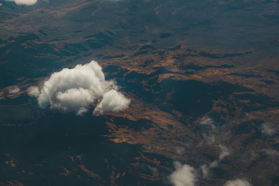 brown, mountain, clouds, brown mountain, aerial, gray, landscapes, mountains, nature, blue