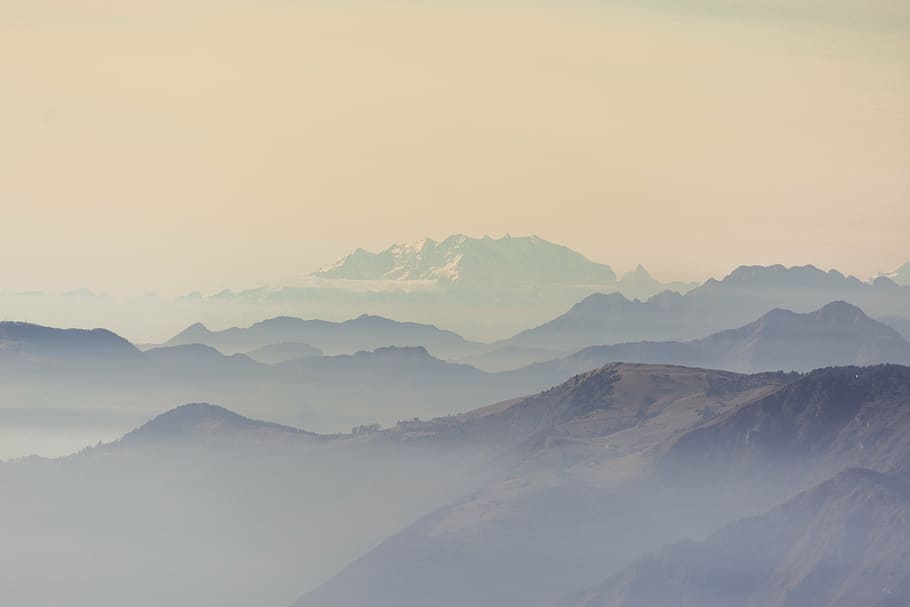 fog covering mountains, highlands, illiustration, mountain, valley, landscape, fog, cold, weather, sky