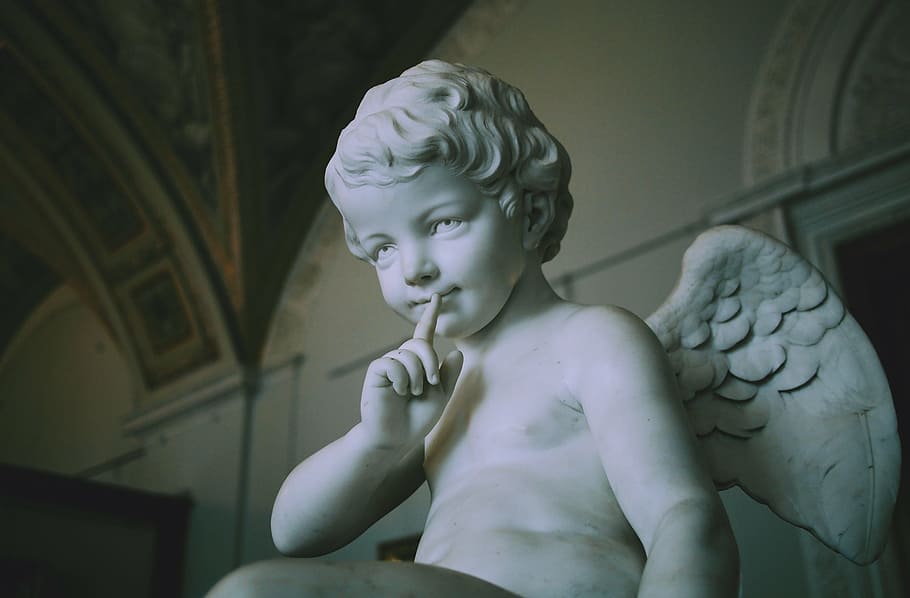 querubín estatua, escultura, ángel, niño, estatua, piedra, ala, religioso, cara, decoración