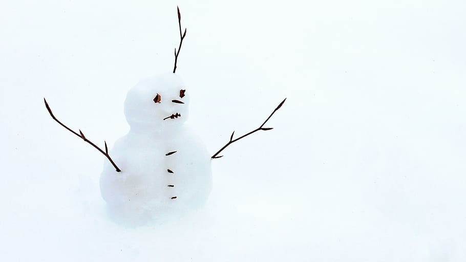 snowman, twig arms, snow man, snow, winter, snowmen, white, cold, wintry, cold temperature