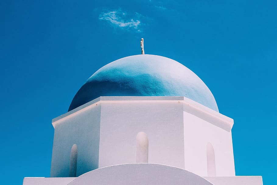 clássico, igreja com cúpula azul, azul clássico, cúpula, igreja, Grécia, arquitetura, ilhas cíclades, azul, religião