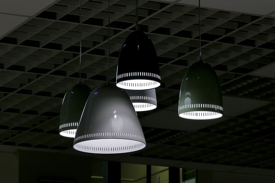 indoor, lighting, ceiling, hanging, industrial, dark, bulb, lamp, design, interior