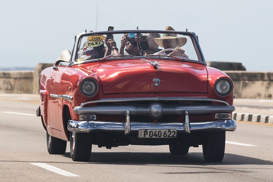 Kuba, Havana, Malecon, almendron, klasik, Mobil, Jeruk, convertible, kendaraan, taksi