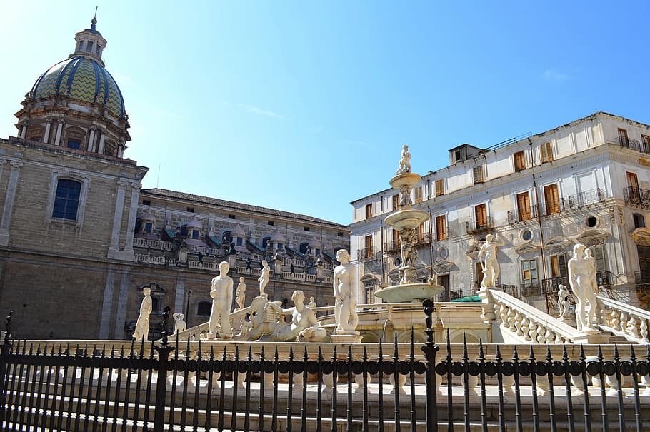Palermo, Sicilia, Fontana, Fontan Pretoria, monumento, centro de la ciudad, Piazza, arquitectura, lugar famoso, Italia