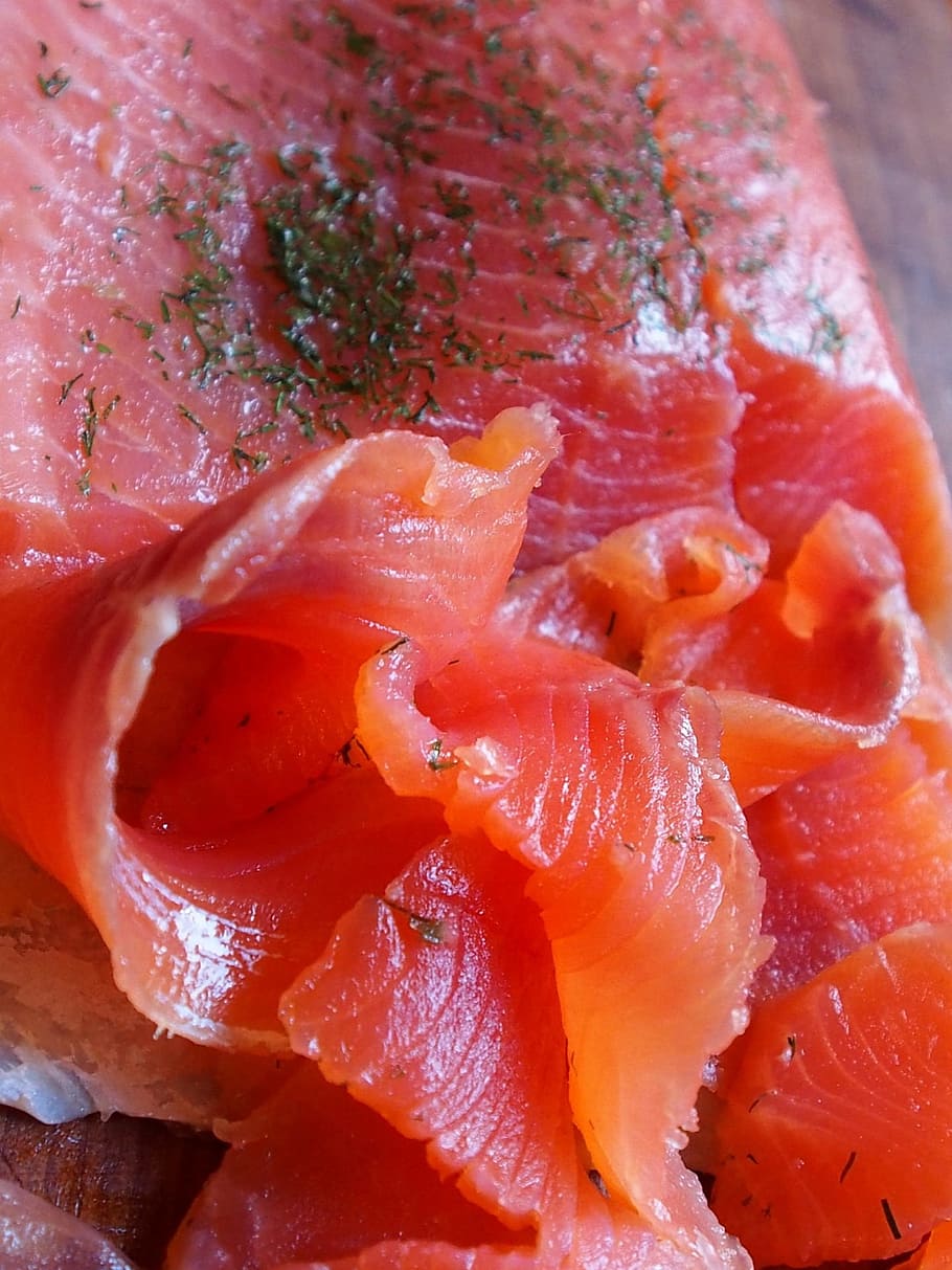 raw, meat, seasoning, closeup, photography, salmon, fish, lox, orange, seafood