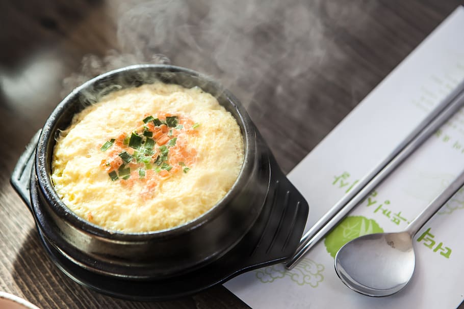 food, cooking, dining, spoon, soup, egg custard, republic of korea, bowl, food and drink, kitchen utensil
