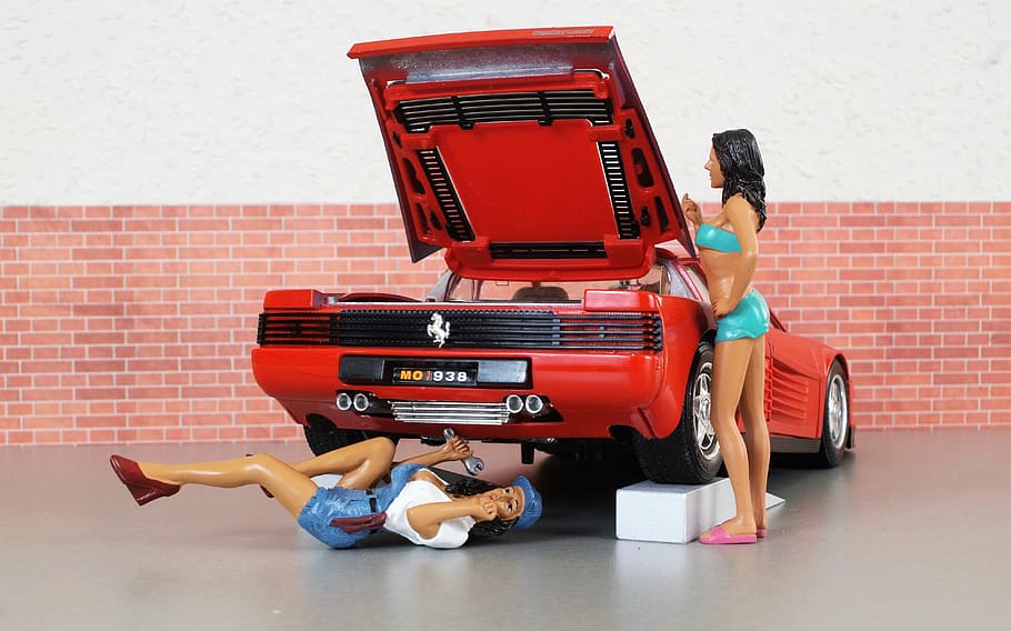 model car, ferrari, model, auto, oldtimer, toys, sports car, old, red, motorsport