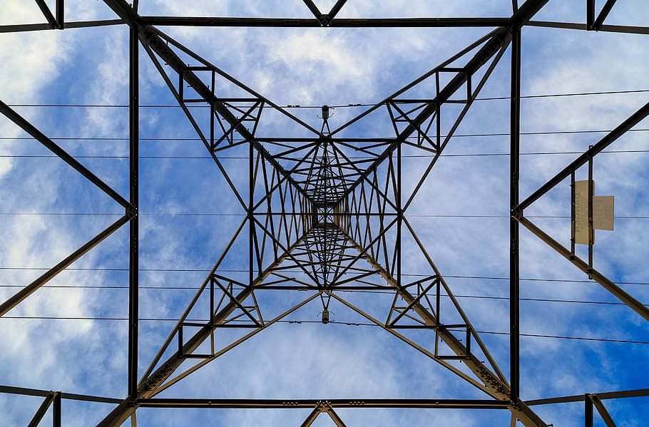 Pylon, Electricity, Tower, sky, electrical, cable, steel, supply, energy, blue