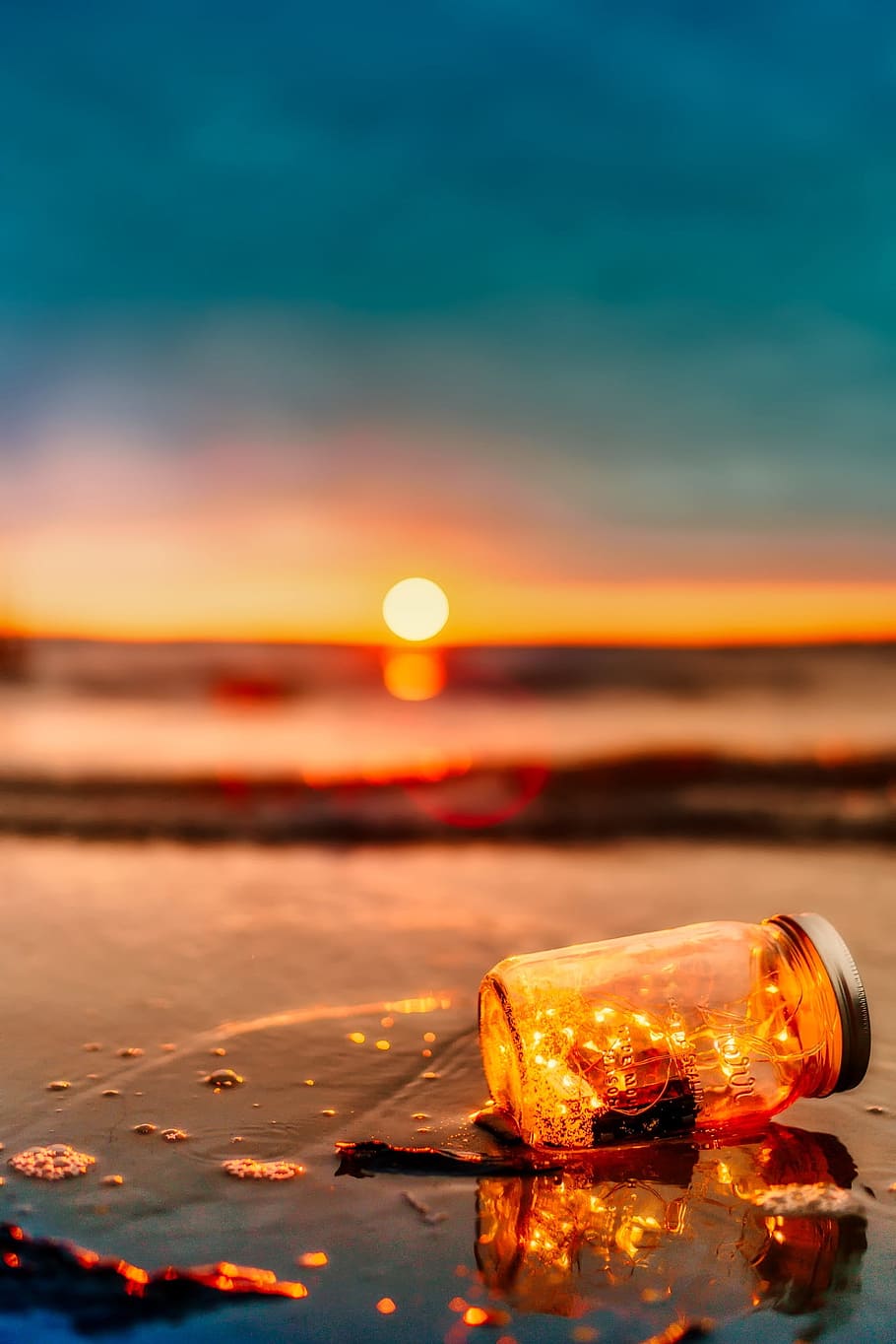 brown, bottle, seashore, golden, hour, brown bottle, golden hour, sunset, dusk, sea