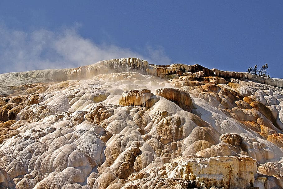 yellowstone national park, wyoming, usa, limestone, minerals, steam ...