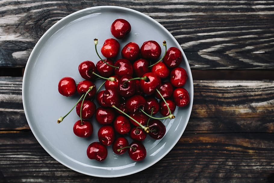 simple, plate, Fresh, Cherries, fruits, food, healthy, red, cherry, seasonal