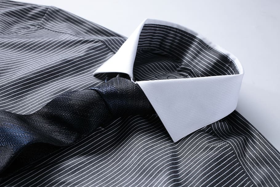 white, black, collared, shirt, tie, stripes, printing, silk, cotton, light and shadow