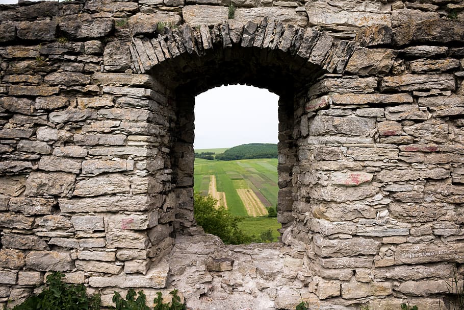 window, castle, field, stone, wall, architecture, old, building, ancient, historic