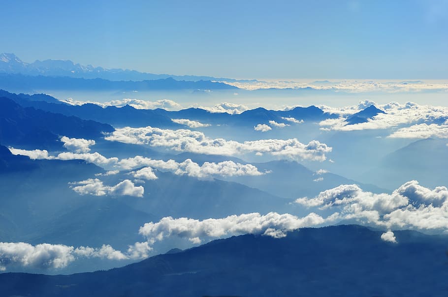 航空写真, 山, 雲, 昼間, ネパール, ヒマラヤ, 旅行, 青, 雲-空, 空