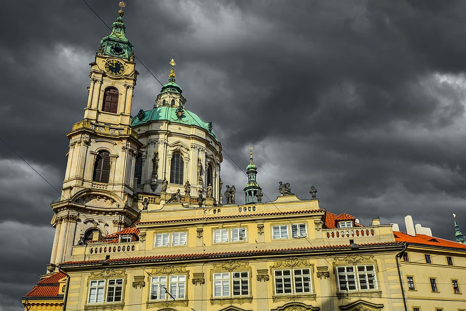 Prague, Czech, Skies, Gothic, storm, bohemia, dome, tower, church, cathedral