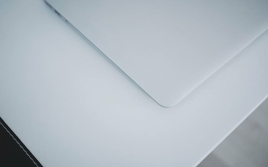 notebook, brand name, apple, macbook air, white, copy space, indoors, high angle view, backgrounds, white color