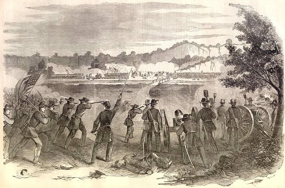 batalla, Cartago, 1861, estadounidense, civil, guerra, Batalla de Cartago, Cartago en, Guerra Civil Americana, arte