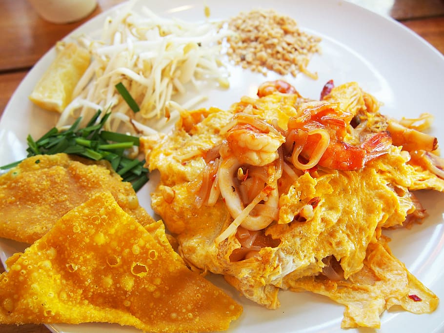plato de huevo, pad thai, comida tailandesa, comida, fideos, huevo, delicioso, padthai, cocina, tailandia
