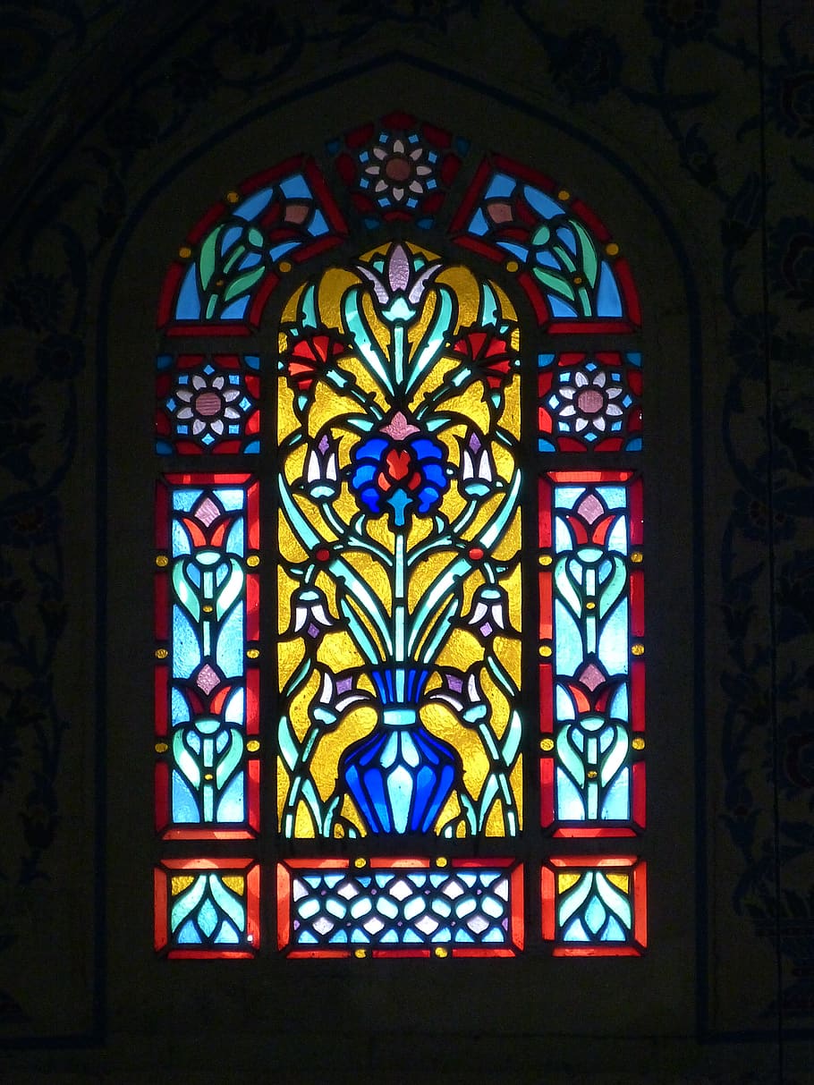 istanbul, turkey, mosque, blue mosque, historically, window, stained glass, allah, islam, flower